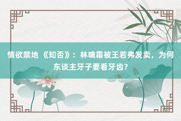 情欲禁地 《知否》：林噙霜被王若弗发卖，为何东谈主牙子要看牙齿？