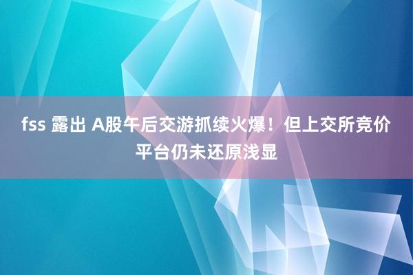 fss 露出 A股午后交游抓续火爆！但上交所竞价平台仍未还原浅显