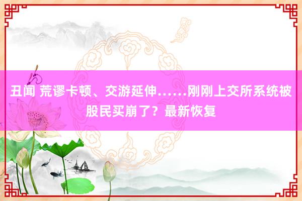 丑闻 荒谬卡顿、交游延伸……刚刚上交所系统被股民买崩了？最新恢复