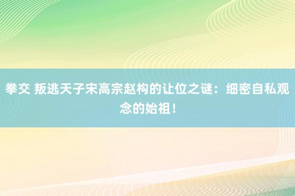 拳交 叛逃天子宋高宗赵构的让位之谜：细密自私观念的始祖！