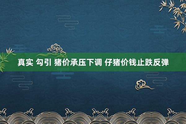 真实 勾引 猪价承压下调 仔猪价钱止跌反弹