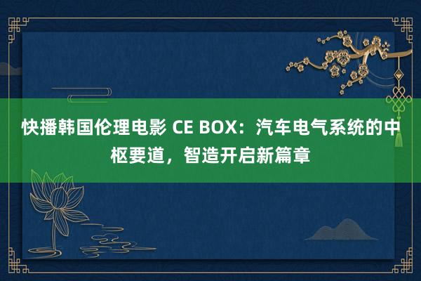 快播韩国伦理电影 CE BOX：汽车电气系统的中枢要道，智造开启新篇章