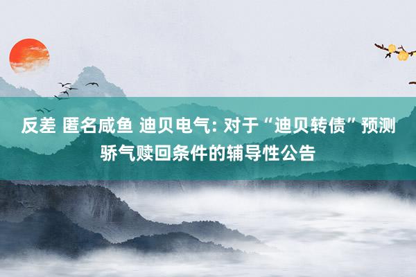 反差 匿名咸鱼 迪贝电气: 对于“迪贝转债”预测骄气赎回条件的辅导性公告