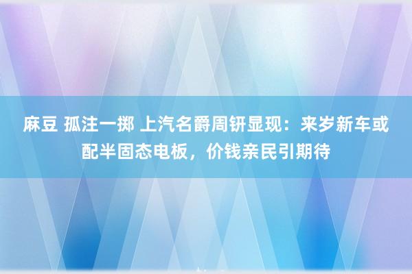 麻豆 孤注一掷 上汽名爵周钘显现：来岁新车或配半固态电板，价钱亲民引期待