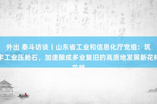 外出 泰斗访谈丨山东省工业和信息化厅党组：筑牢工业压舱石，加速酿成多业复旧的高质地发展新花样