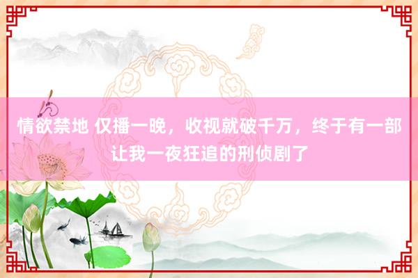 情欲禁地 仅播一晚，收视就破千万，终于有一部让我一夜狂追的刑侦剧了