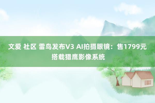 文爱 社区 雷鸟发布V3 AI拍摄眼镜：售1799元 搭载猎鹰影像系统